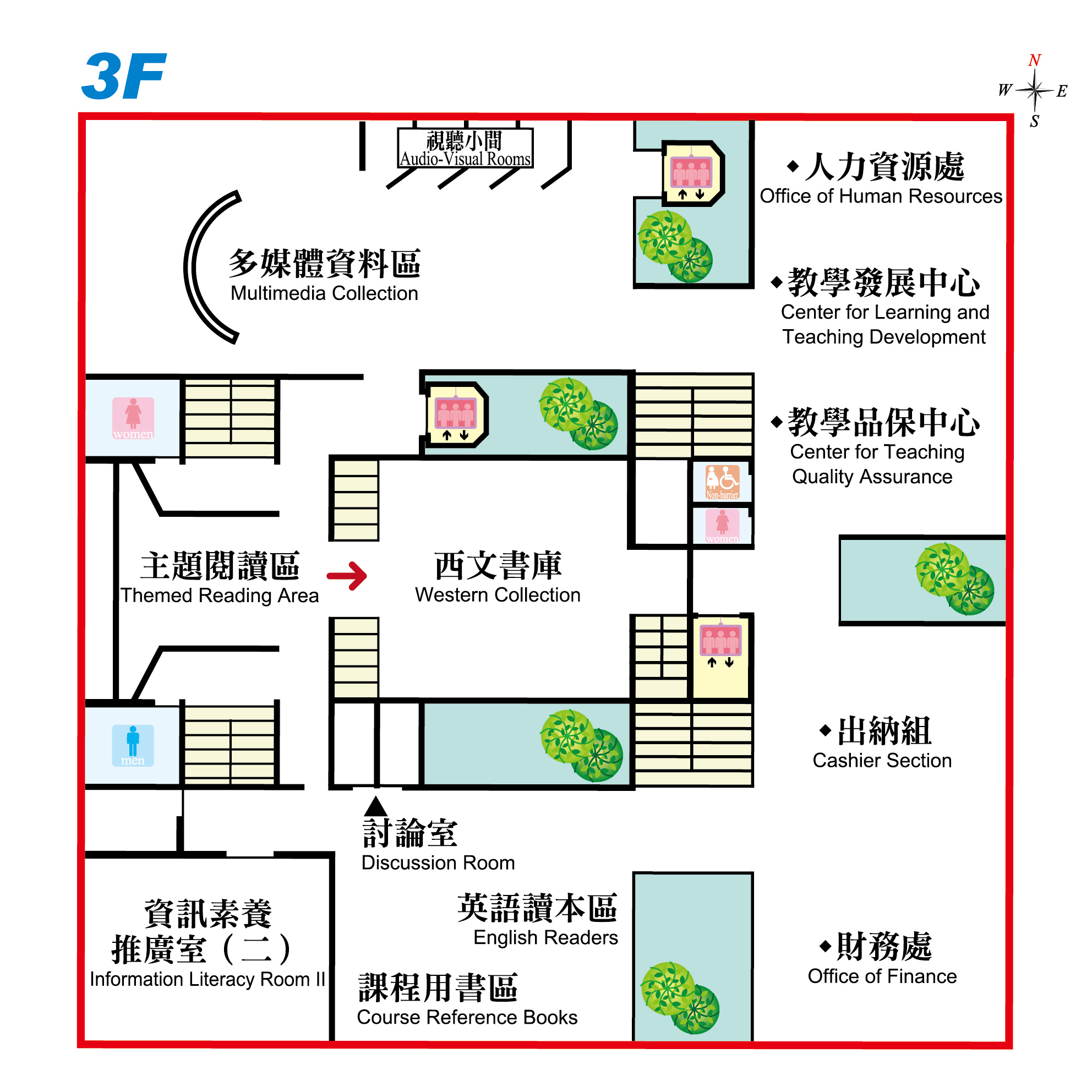 逢甲大學圖書館三樓樓層平面圖